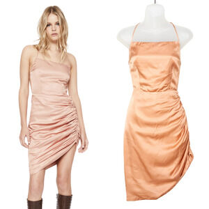 BARDOT Cindy Dreamer Dress in Copper Satin Open Back Ruched Women's US 6